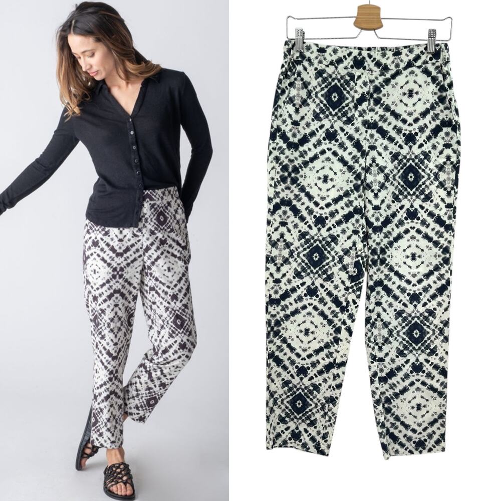 Margaret O'Leary Pull-On Pants‎ Stretch Ikat Tie Dye Cream Gray Size Small